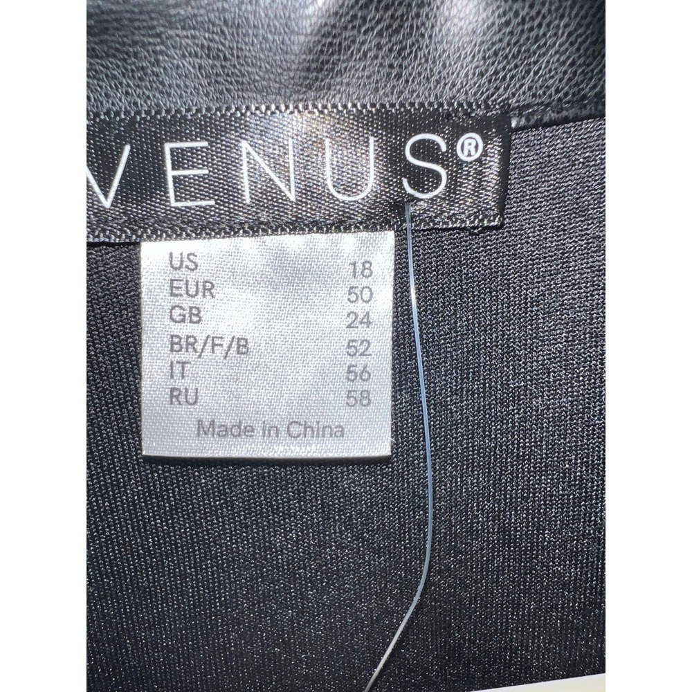 Venus Black Faux Leather Lace Trim Midi Dress Button Front Elastic Waist Size 18 - Picture 4 of 12